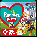 Sauskelnės-kelnaitės Pampers Pants Paw Patrol, 6 dydis, 14 - 19 kg, 60 vnt.