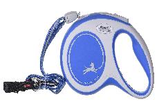 Automatinis pavadėlis Flexi New Comfort Cord, mėlynas/baltas, S 8m