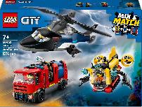 Konstruktorius LEGO® City Sraigtasparnio, ugniagesių automobilio ir povandeninio laivo rinkinys 60462, 874 vnt.