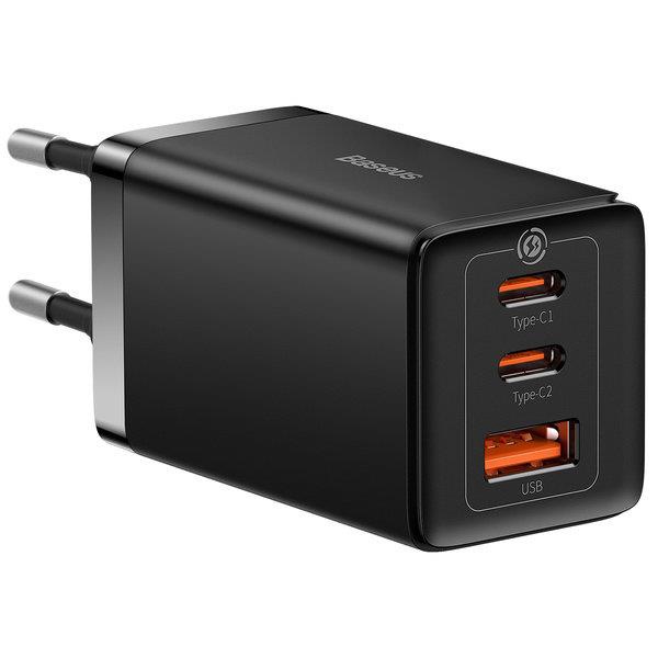 Telefono įkroviklis Baseus GaN5 Pro, 2 x USB Type C /1 x USB, 100 cm, juoda sp., 65 W