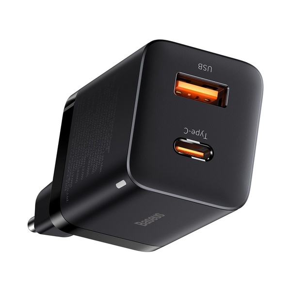 Telefono įkroviklis Baseus CCSUPP-E01, USB/USB-C, juoda sp., 30 W