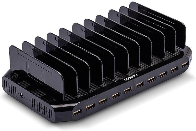 Įkrovimo stotelė Lindy 10 Port USB Charging Station, 10 x USB, juoda sp.