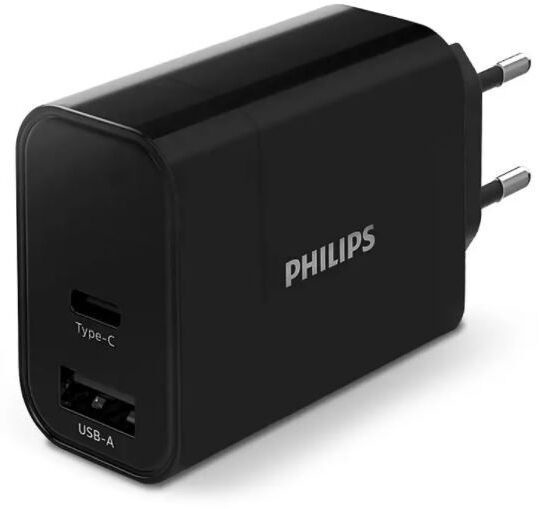 Telefono įkroviklis Philips, USB Type C/USB/AC/DC, juoda sp., 30 W