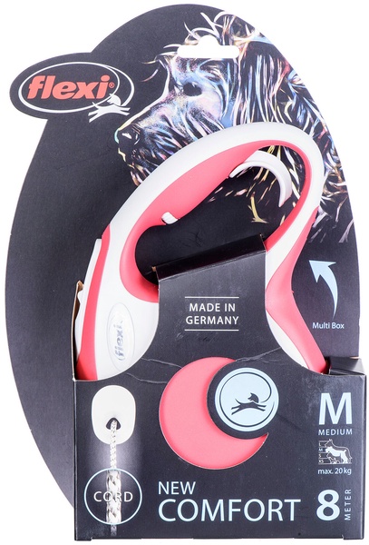 Automatinis pavadėlis Flexi New Comfort Cord, balta sp./raudona sp., M 8m