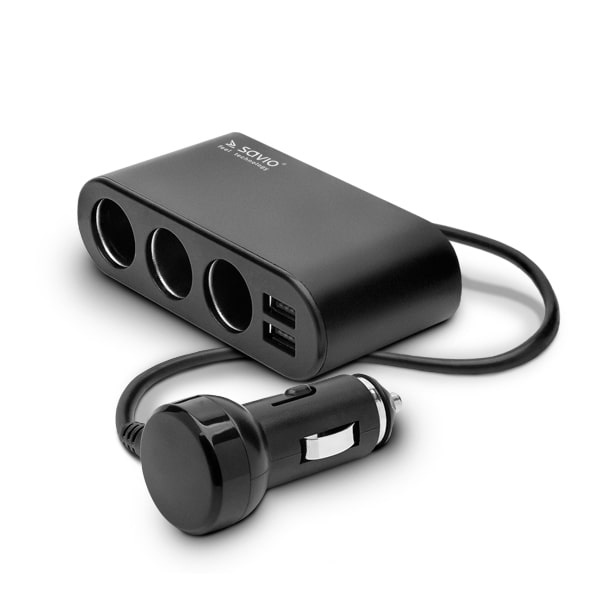 Adapteris Savio SA-024, Cigarette Lighter Socket/2 x USB, juoda sp.