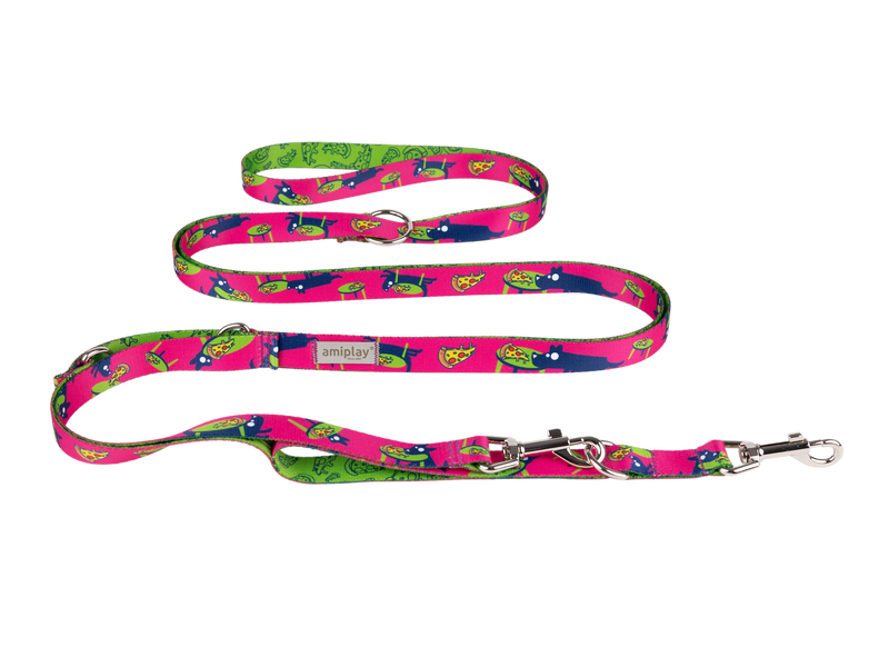 Reguliuojamas pavadėlis Amiplay Amik 8in1, rožinė sp./žalia sp., M