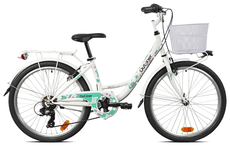 Dviratis miesto Outliner, 24 ", balta sp./žalia sp./rožinė sp.