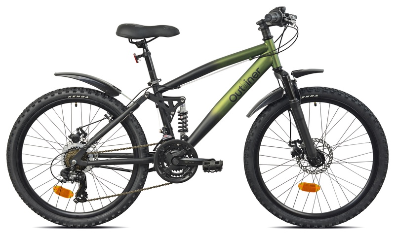 Dviratis kalnų Outliner, 24 ", 14" rėmas, juoda sp./žalia sp.