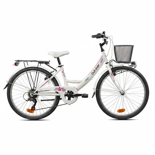 Dviratis miesto Outliner, 24 ", 14" rėmas, balta sp./rožinė sp.