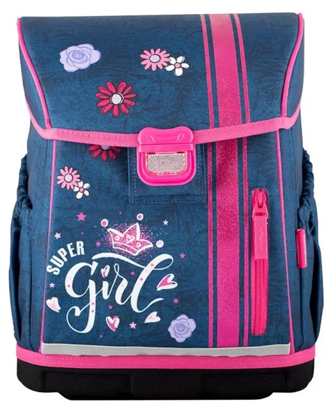 Mokyklinė kuprinė Hama Jeans Girl 183790, mėlyna sp./rožinė sp., 17 cm x 30.5 cm x 38 cm