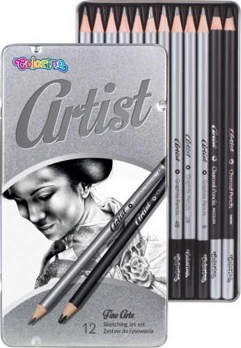 Grafito pieštukas Colorino Artist Sketching Set, 4H/2H/H/F/HB/B/2B/4B/6B/8B/D/M, pilka sp., 12 vnt.