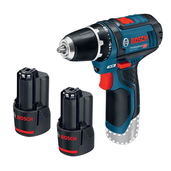 Akumuliatorinis suktuvas-gręžtuvas su akumuliatoriumi Bosch GSR 12V-15, 12 V