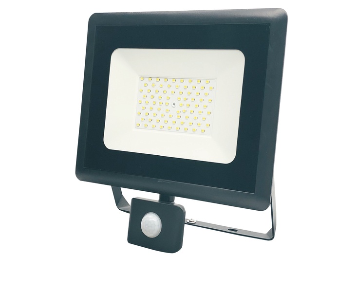 Prožektorius su judesio davikliu, tvirtinamas prie sienos Okko E011EI E011EIS, 70 W, 5950 lm, 4000 °K, IP65, juoda sp.