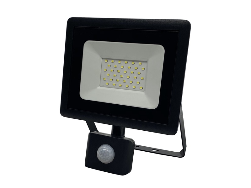 Prožektorius su judesio davikliu, tvirtinamas prie sienos Okko E011EI E011EIS, 30 W, 2550 lm, 4000 °K, IP65, juoda sp.