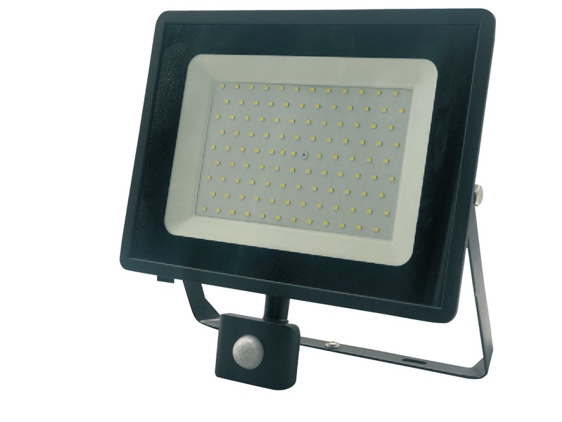 Prožektorius su judesio davikliu, tvirtinamas prie sienos Okko E011EI E013EIS, 100 W, 8500 lm, 4000 °K, IP65, juoda sp.