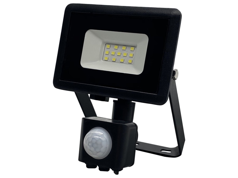 Prožektorius su judesio davikliu, tvirtinamas prie sienos Okko E011EI E011EIS, 10 W, 800 lm, 4000 °K, IP65, juoda sp.