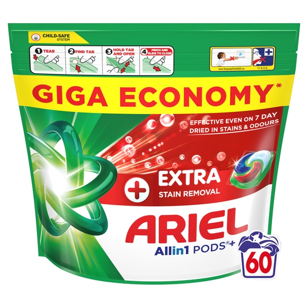 Skalbimo kapsulės Ariel All-in-1 PODS +Extra Clean Power, 60 vnt.