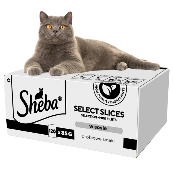 Šlapias kačių maistas Sheba Select Slices, vištiena/kalakutiena/antiena, 0.085 kg x 120 vnt.