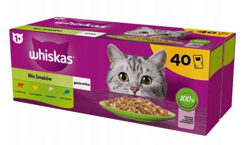 Šlapias kačių maistas Whiskas Mix Adult, jautiena/žuvis/vištiena, 0.085 kg x 40 vnt.