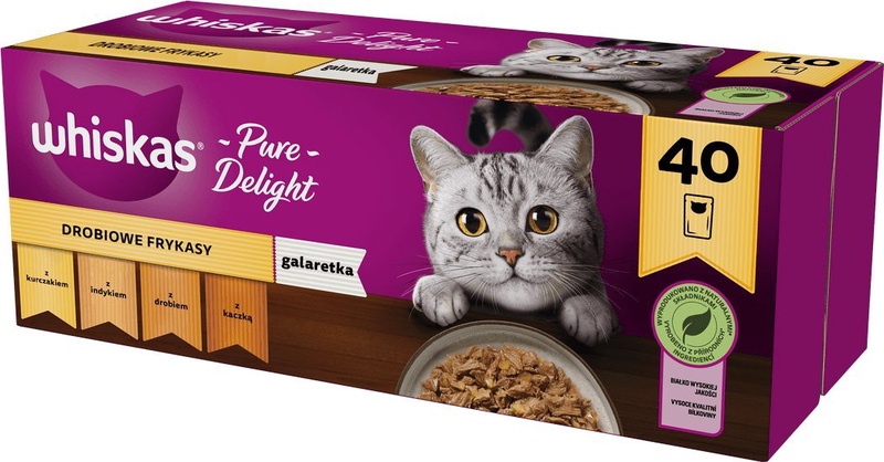 Šlapias kačių maistas Whiskas Pure Delight, vištiena/kalakutiena/antiena, 0.085 kg x 40 vnt.