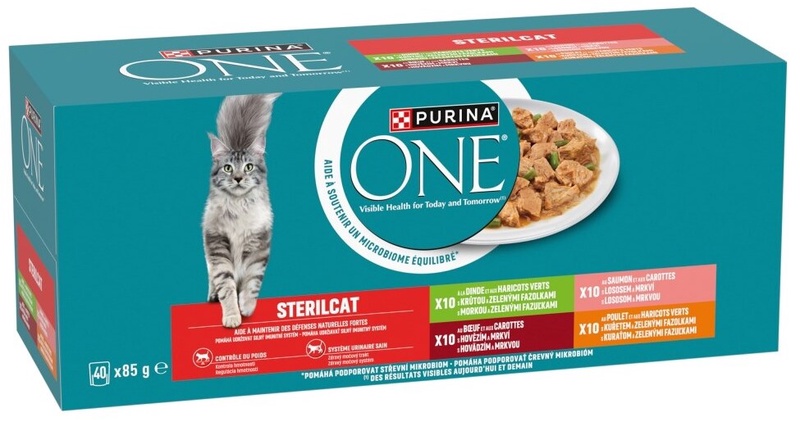 Šlapias kačių maistas Purina One Sterilcat, jautiena/vištiena/kalakutiena, 0.085 kg, 40 vnt.