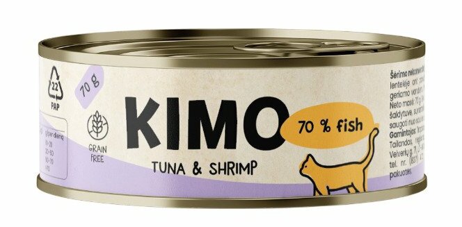 Šlapias kačių maistas Kimo, tunas/krevetės, 0.070 kg, 24 vnt.
