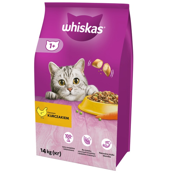 Sausas kačių maistas Whiskas Adult 1+, vištiena, 14 kg