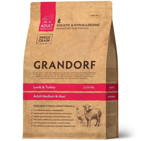 Sausas šunų maistas Grandorf Medium & Maxi, ėriena/kalakutiena, 10 kg