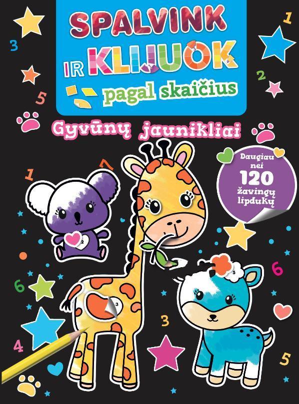 Spalvink ir klijuok pagal skaičius. Gyvūnų jaunikliai