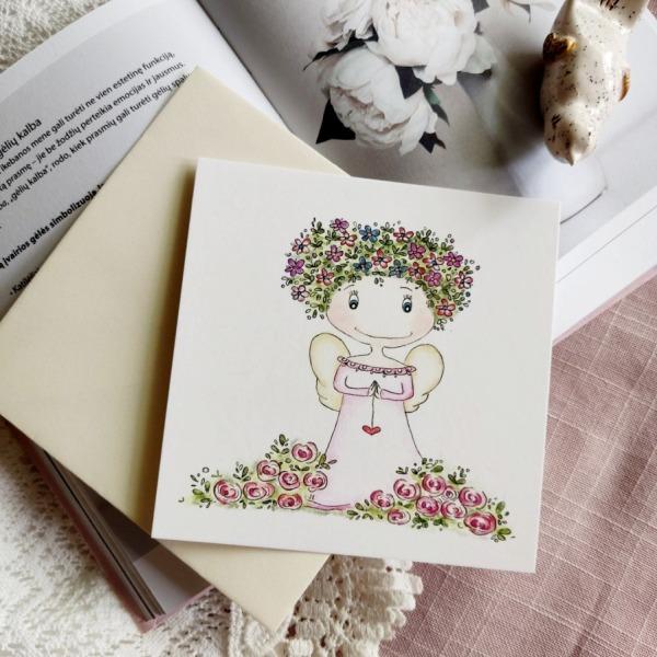Atvirukas „Angeliukas rožine suknele“