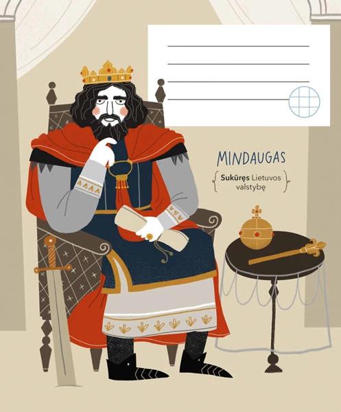 Sąsiuvinis MINDAUGAS KARALIUS, 12 l., langeliais