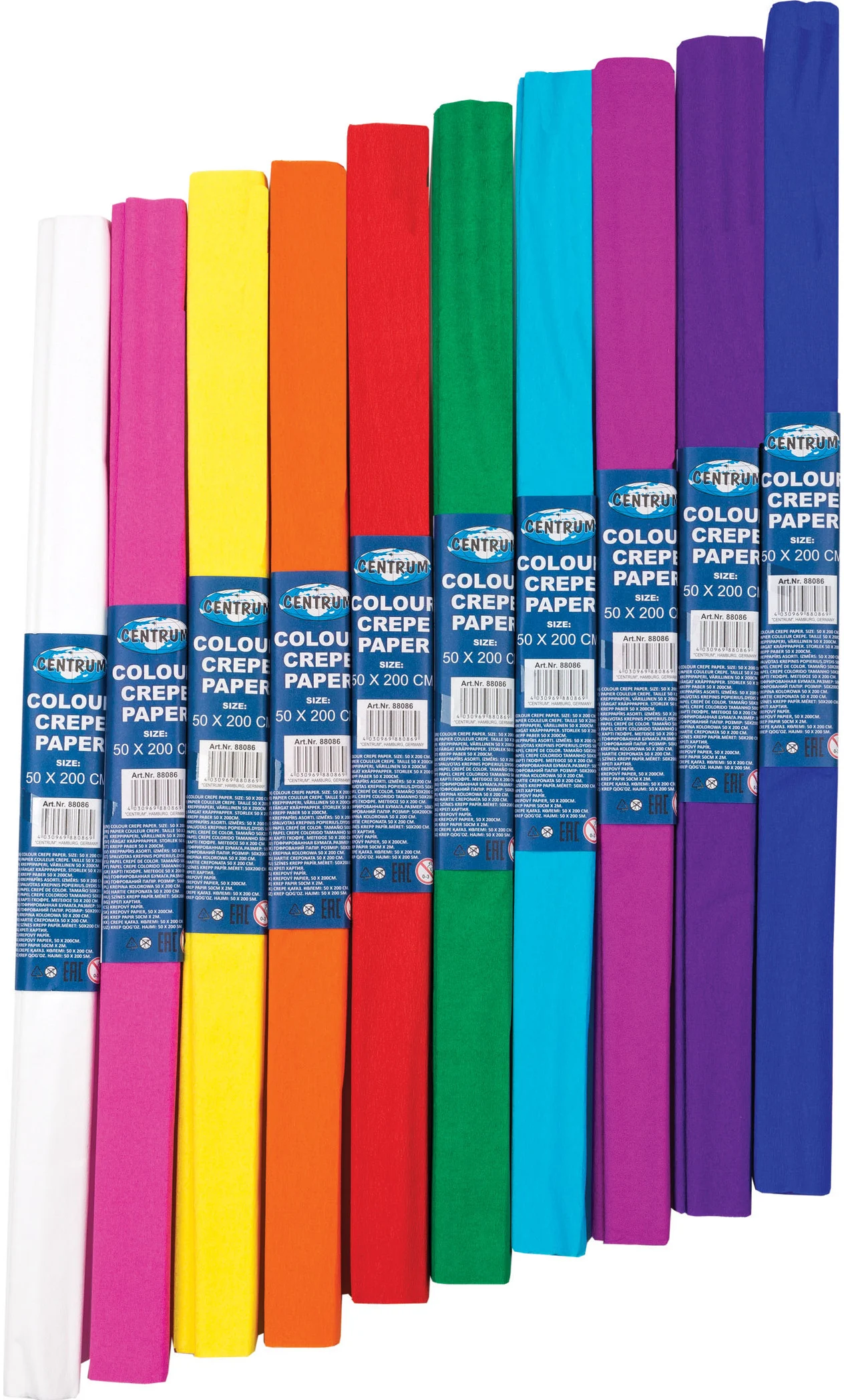 Krepinio popieriaus rinkinys, 10 spalvų