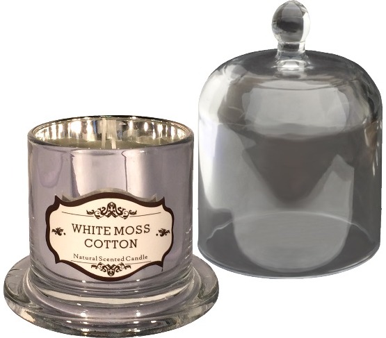 Žvakė su stikliniu gaubtu WHITE MOSS&COTTON