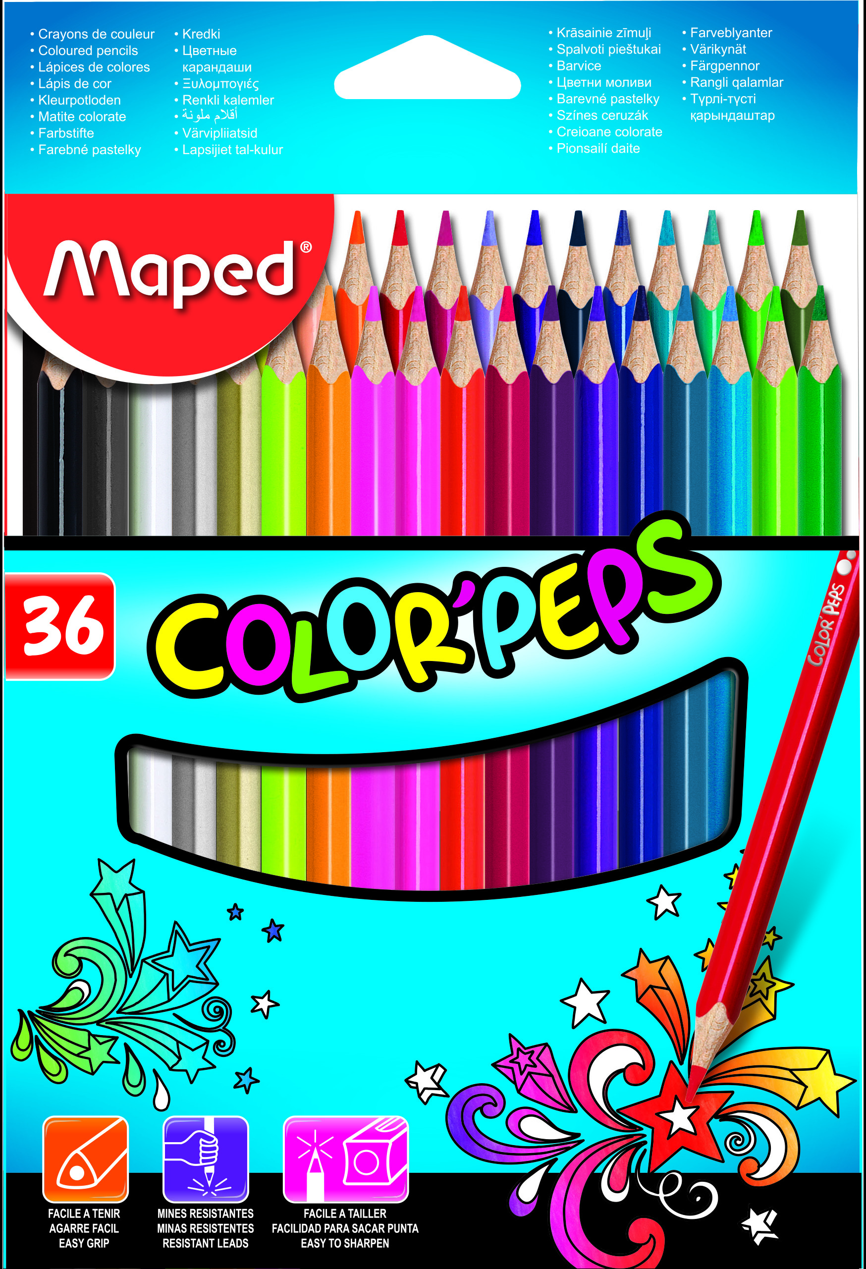 Spalvoti pieštukai MAPED ColorPeps, 36 spalvos