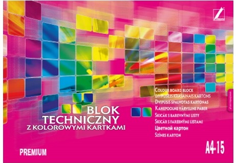Dvipusis spalvotas kartonas KRESKA PREMIUM, A4, 15 spalvų