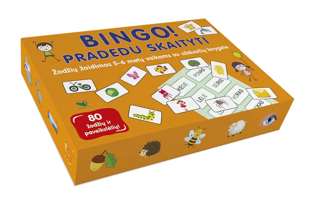 Bingo! Pradedu skaityti. Žodžių žaidimas 5-6 m. vaikams su užduočių knygele