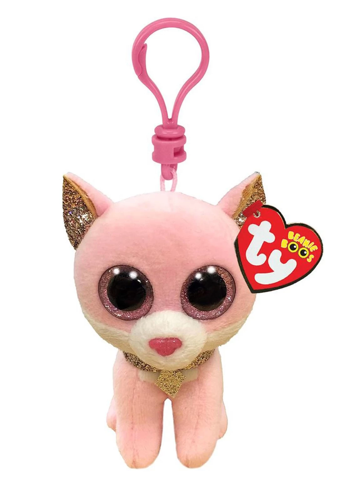 Pliušinis raktų pakabukas FIONA - pink cat clip