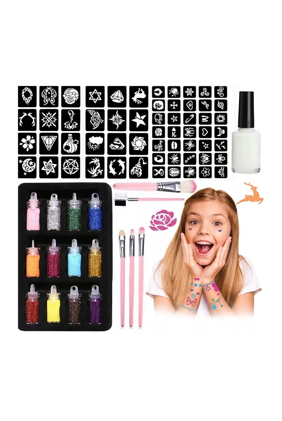 Tatuiruotės vaikams su blizgučiais, 87 trafaretai