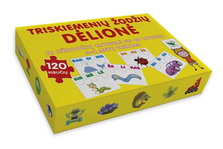 Triskiemenių žodžių dėlionė ir užduočių knygelė su 40 lipd. 5-6 m.v.