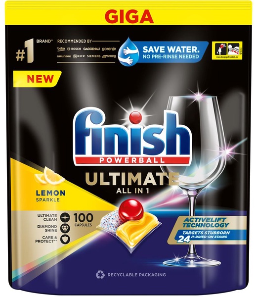 Indaplovių kapsulės Finish Powerball Ultimate All in 1 lemon, 100 vnt.