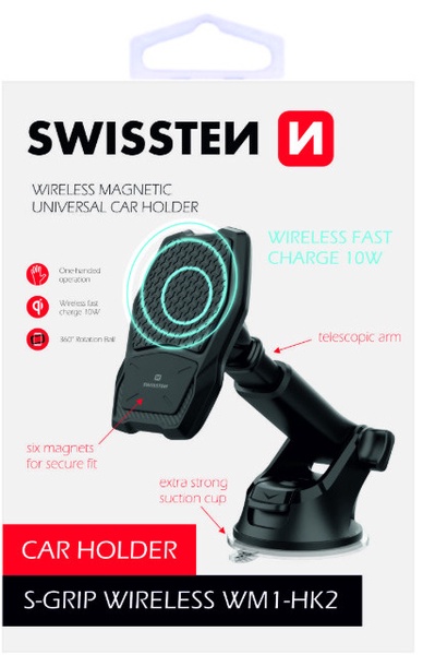 Automobilinis telefono laikiklis Swissten Car Holder With Wireless Charging, 4.7 - 6.5 "