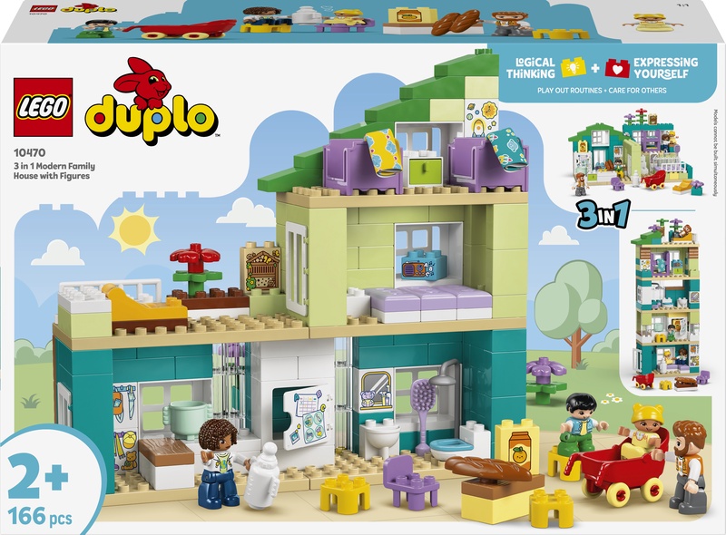 Konstruktorius LEGO® DUPLO® Town „3 in 1“ modernus šeimos namas su figūrėlėmis 10470, 166 vnt.