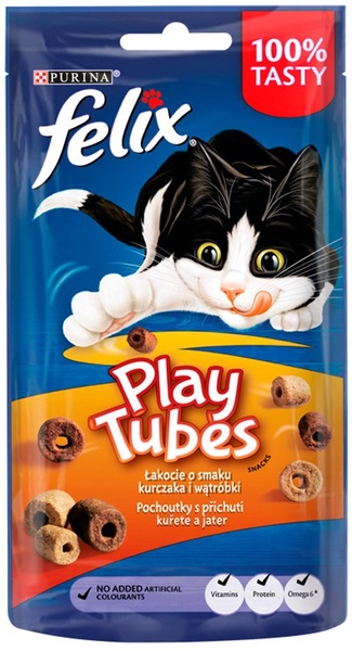 Skanėstas katėms Felix Play Tubes Chicken & Liver, vištiena, 0.05 kg