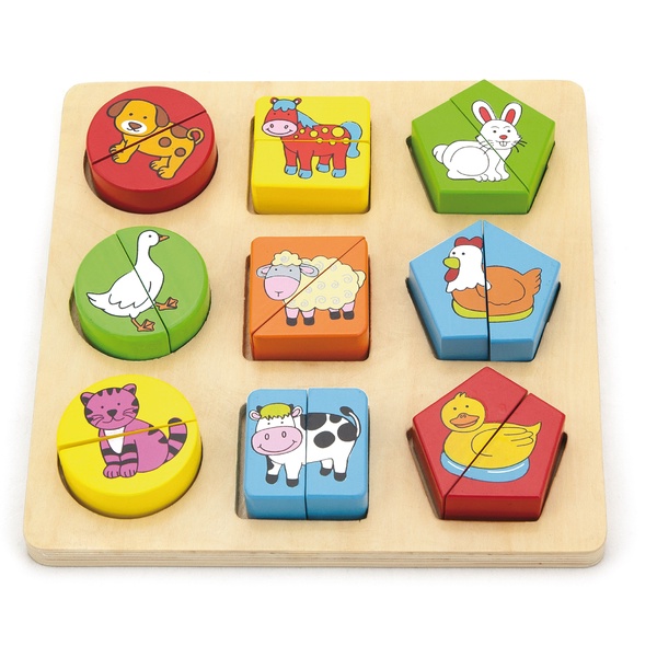 Lavinimo žaislas VIGA Shape Block Puzzle Farm Animals, įvairių spalvų, 18 vnt.