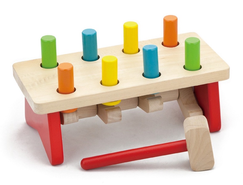 Medinis žaidimas su plaktuku VIGA Pound-A-Peg, įvairių spalvų