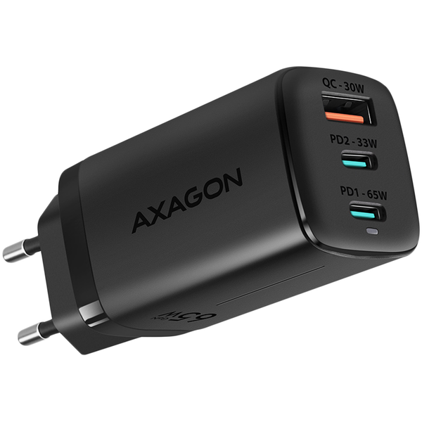 Telefono įkroviklis Axagon ACU-DPQ65, USB Type A/2 x USB Type C, juoda sp., 65 W