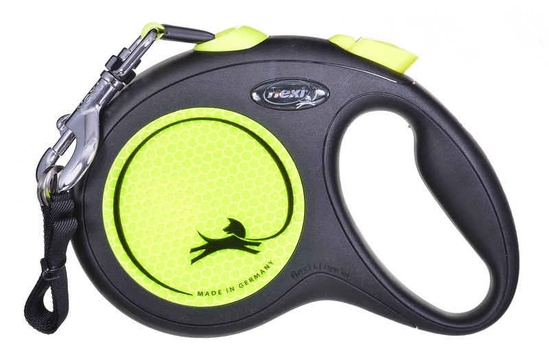 Automatinis pavadėlis Flexi New Neon, juoda sp./geltona sp., L 5m