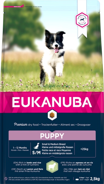 Sausas šunų maistas Eukanuba Puppy Small & Medium Breed, ėriena/vištiena/kalakutiena, 2.5 kg