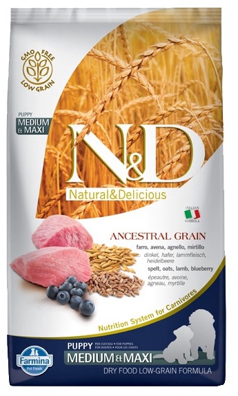 Sausas šunų maistas Farmina N&D Ancestral Grain Lamb Spelt Oats And Blueberry Medium & Maxi, ėriena, 12 kg