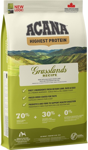 Sausas šunų maistas Acana Grasslands, ėriena/kalakutiena/antiena, 11.4 kg